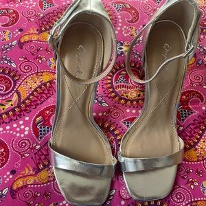 Silver Stiletto Heels with Ankle Strap